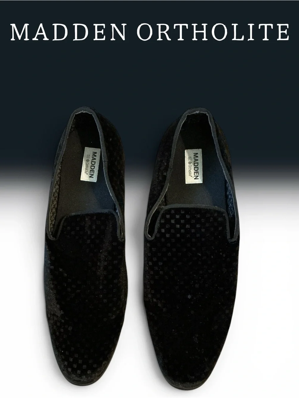🌸Madden Men’s Black Velvet Checked Pattern Slip-On Loafers -